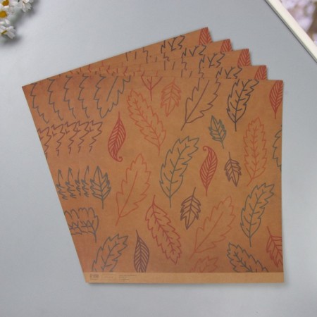 Scrapbooking paper Kraft "Leaves" density 180 grams set 5 pcs 30.5x32 cm-1