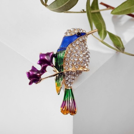 Brooch "Bird" baby on a branch, colored in gold-1