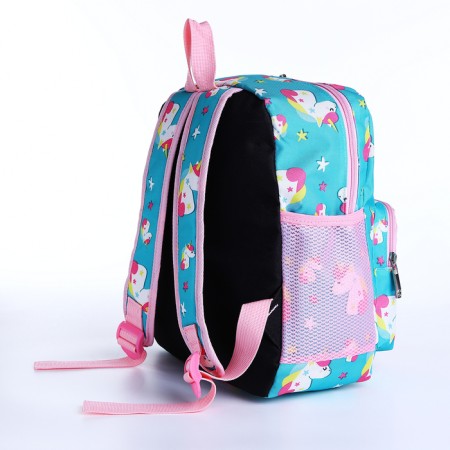 Baby backpack on lightning, 3 outer pockets, turquoise/pink color-2