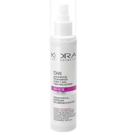 Kora tonic, for oily problem skin with AHA and BHA acids, 150 ml
