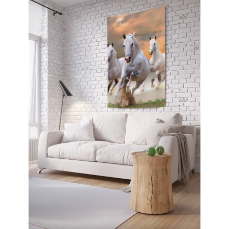 Decorative panel with photo printing "Running horses", vertical, size 100x150 cm
