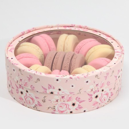 Box for Makarun, confectionery packaging tube with a window, "flowers" 20 x 20 x 5 cm-3