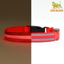 Collar with backlighting double strip size m, Osh 40-48 x 2.5 cm, 3 glow modes red