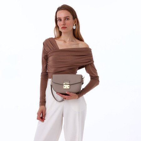 Women's bag on the valve, Textura, small size, beige color-1