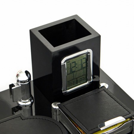 Table 7V1 set with a business card holder and clock, black tree 511394-5