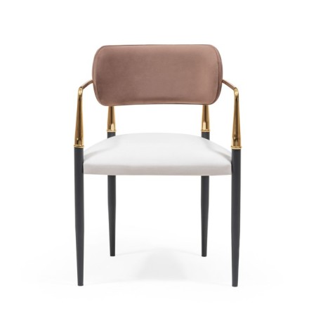 Velvet lunch chair, metal frame, polyester fabric, color Coffee & White-3