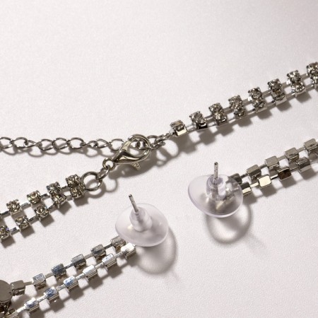Set 2 objects: earrings, pendant "jacqueline" duet, oval, white color in silver, 45 cm-2