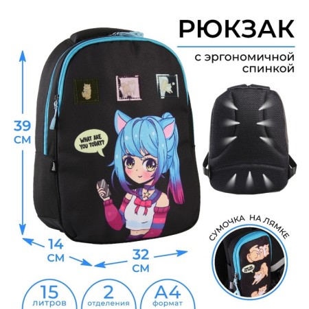 School backpack, ergonomic back Art Hype Anime, 39x32x14 cm-3