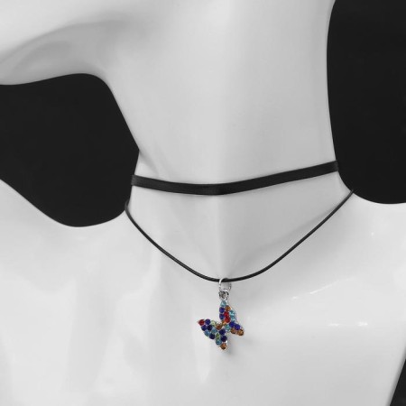 Choker “double” with thread, butterfly, colored in silver, l = 36 cm