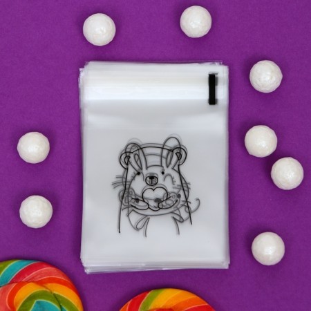 BOPP package with sticky tape, "lovely animals", 7*7+3cm-6