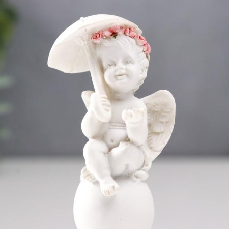 Polystone souvenir "Snowty angel in a pink wreath, on a ball under an umbrella" 8.5x3.8x3 cm-4