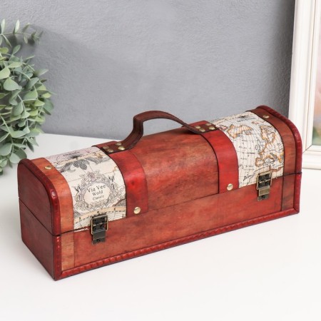 Casket Wood for a bottle "Old card" 12.5x34x11 cm, mix-4