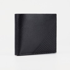Male purse without fastener, department for bills, for maps, for coins, black color