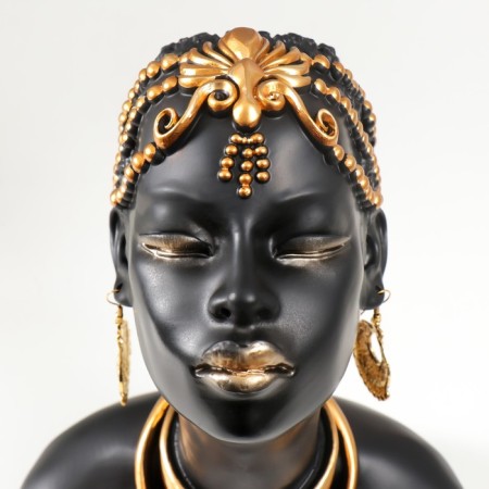 Souvenir Polystone Bust "Girl from the African tribe" Black with gold 23x10x18.5 cm-4