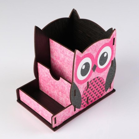 Chancellery stand wooden "owl", with a print, pink-1