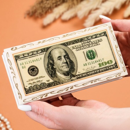 Casket - a bill "$ 100", white, 8.5 × 17 cm, lacquer miniature-2