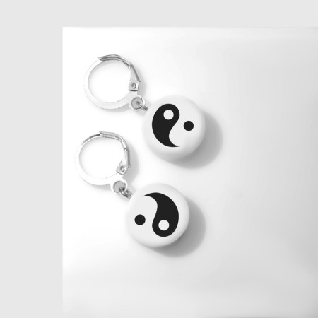Earrings plastic "Yin-yang", white-black color in silver-1