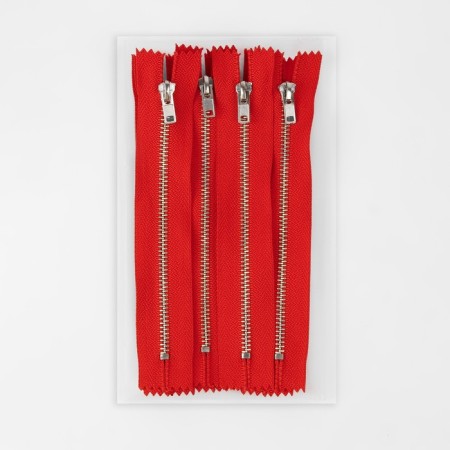 Metal zipper, No. 4, non -proceeding, automatic lock, 15 cm, red/silver color-2