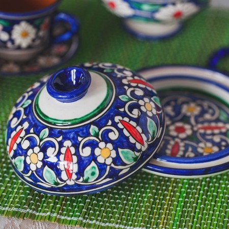 Maslenka Rishtan ceramics "Flowers", 13 cm, blue-4