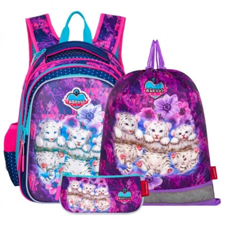 Frame backpack 39 x 29 x 17 cm, Across 410, filling: bag, pencil case, purple ACR22-410-14