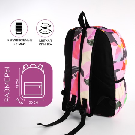 Youth backpack from textiles, 3 pockets, pink color-1