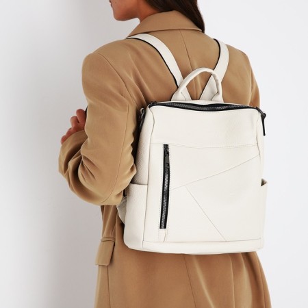 Women's backpack made of artificial leather with lightning, 4 pockets, milk color-8