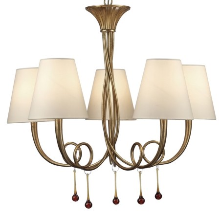 Suspended chandelier Mantra Paola, E14, 5x20W, 532 mm, matte gold color-1