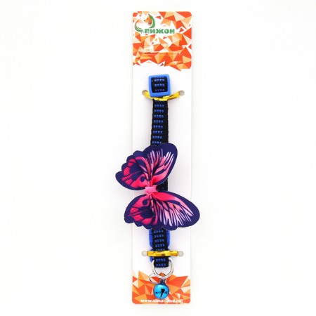 Textile collar with a butterfly and a bell, 30 x 1 cm, blue-6