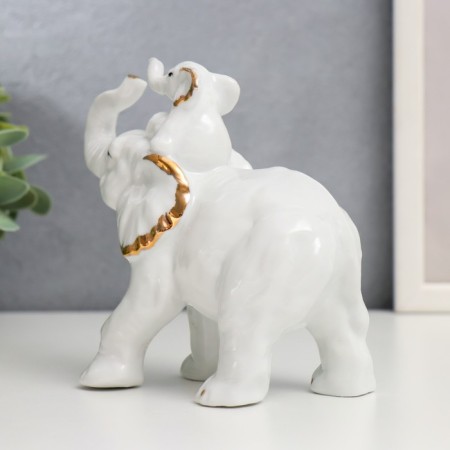 Souvenir Ceramics "White Elephant Golden Ears with Elephant" 12x13x6.3 cm-3