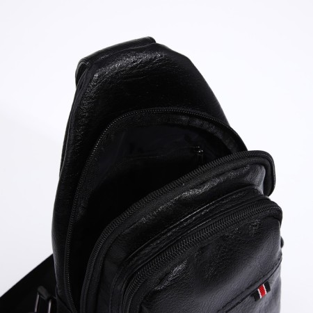 Male sling bag, artificial leather, black color-4