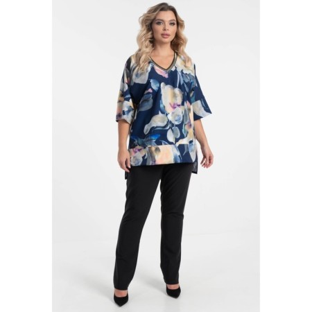 Female blouse, size 52, blue, beige color-4