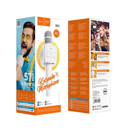Microphone for karaoke Hoco BK5, 5 W, 1200 mAh, BT5.0, Microsd, USB, Voice Correction, White-4