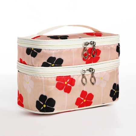 Cosmetic bag, 2 parts on zippers, beige color