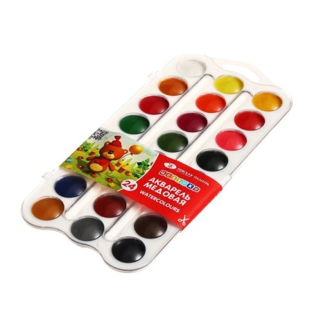 Watercolor honey 24 colors, ZHK "Flower", without brush, white plastic case, 2742190-2