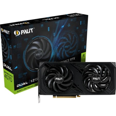 The Palit PCI-E 4.0 RTX4070 DUAL NVIDIA GEFORCE RTX 4070 122888MB 192 GDDR6X 1920/2100 10044-7