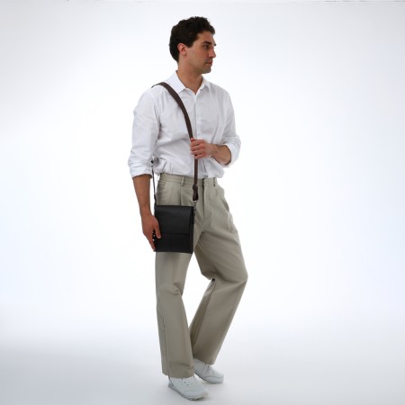 Men's bag over the shoulder, Textura, external pocket, brown color-7