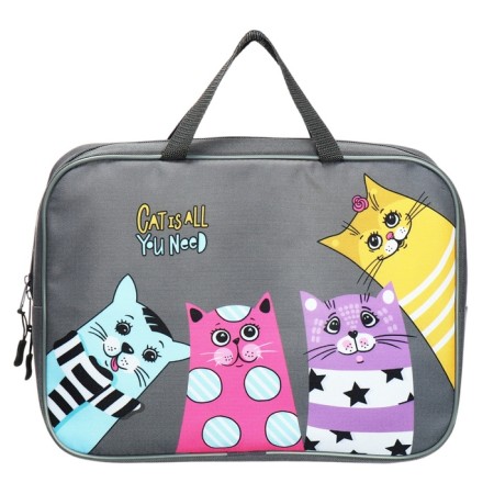 Folder with handles Textile A4, 355 x 270 x 75 mm, Stavia "Four cats" gray