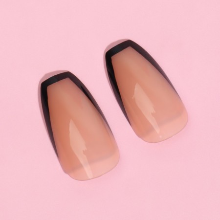 Franch overhead nails, 12 pcs, with adhesive plates, ballerina shape, beige color/black-2