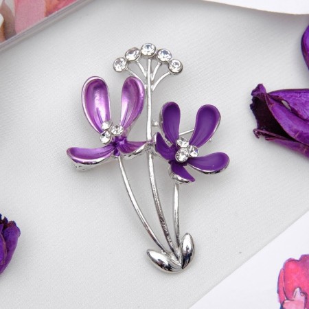 Flower Brooch "Flowers" field, purple color in silver-1