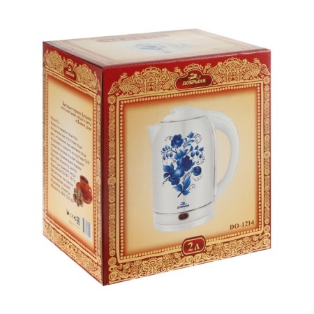 Electric Dobrynya kettle DO-1214, Metal, 2 l, 2000 watts, white with blue colors-6