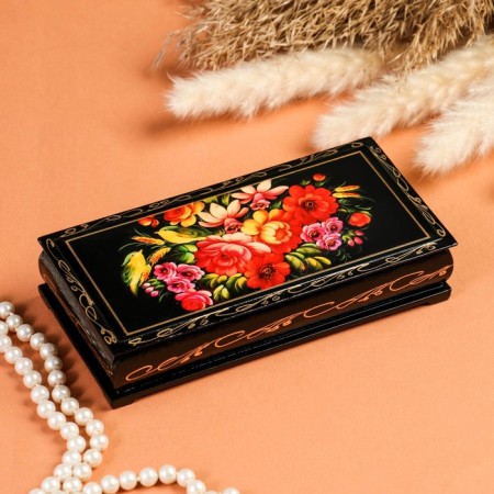 Casket - bill "field flowers", 8.5 × 17cm, lacquer miniature