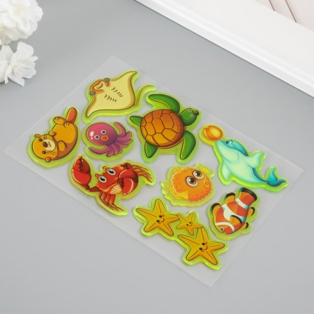 Silicon sticker on the glass phosphorus "sea friends" 20x16 cm-1