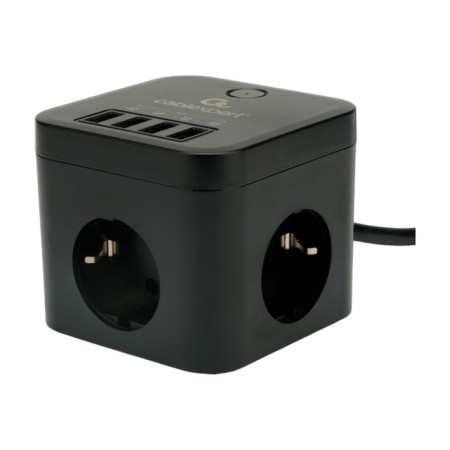 Network filter Cablexpert Cube Cube-3-U4-B-1.5, 3P, 10A, 4xUSB, 1.5m, Ur. Protection 4+, black-1