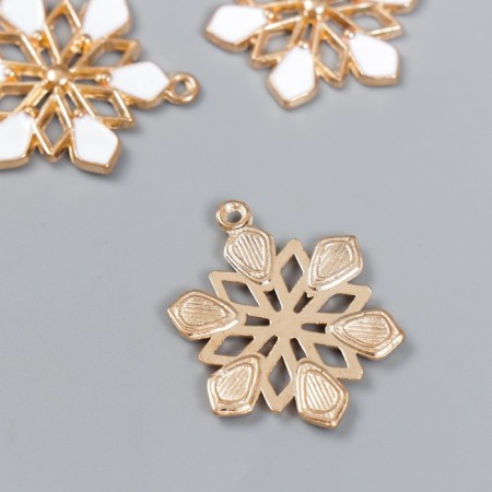 Decor for creativity Metal, enamel "Snowflake gold with white" 2.9x2.2 cm-1