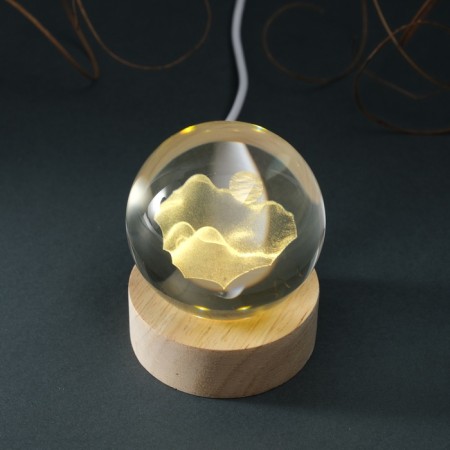 Souvenir glass backlight "Shar. Geometry of the mountain" D = 6 cm stand wood, usb-7