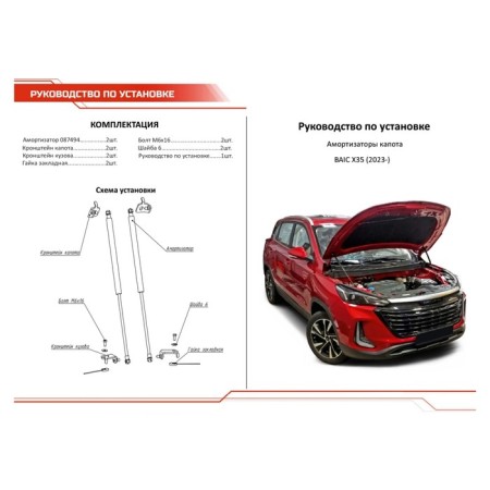 Газовые упоры капота для BAIC X35 2023-н.в., 2 шт., UBAX35011-11