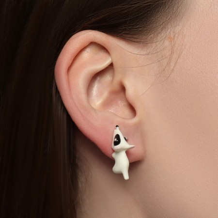 Polymer clay earrings "Dog", white color-2