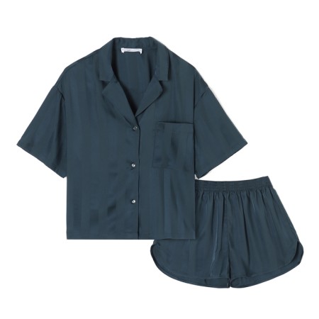 Female pajamas (shirt and shorts) KAFTAN SILK "strip" R.44-46, dark blue-5