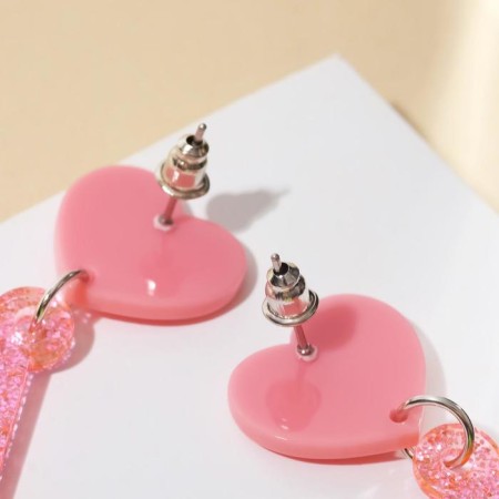 Acryl Love earrings, sparkles, coral color-1