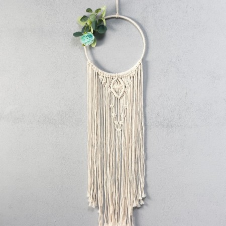 Panel wall -mounted macrame "Green Peony" 70x19 cm